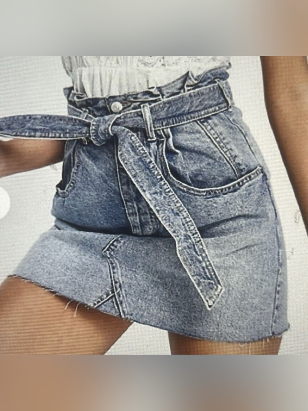 We The Free People Sz 24 Denim Skirt East of Eden Paper Bag Belt 100% Cotton